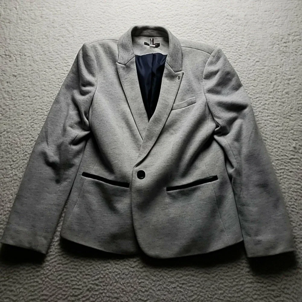Tommy Hilfiger Blazer Jacket Girls 14 Gray Knit Lined Elbow Patch Casual School